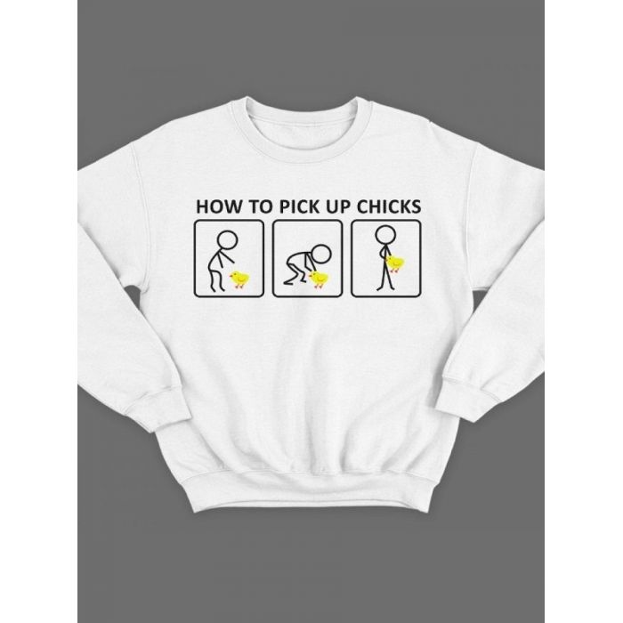 Модный свитшот - толстовка без капюшона с принтом "How to pick up chicks"
