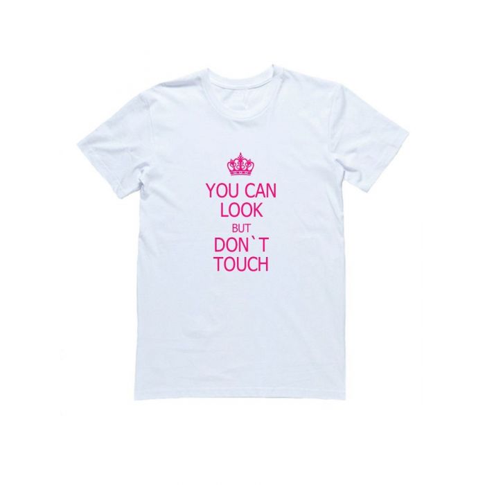 Женская футболка с прикольным принтом "You can look but don't touch"