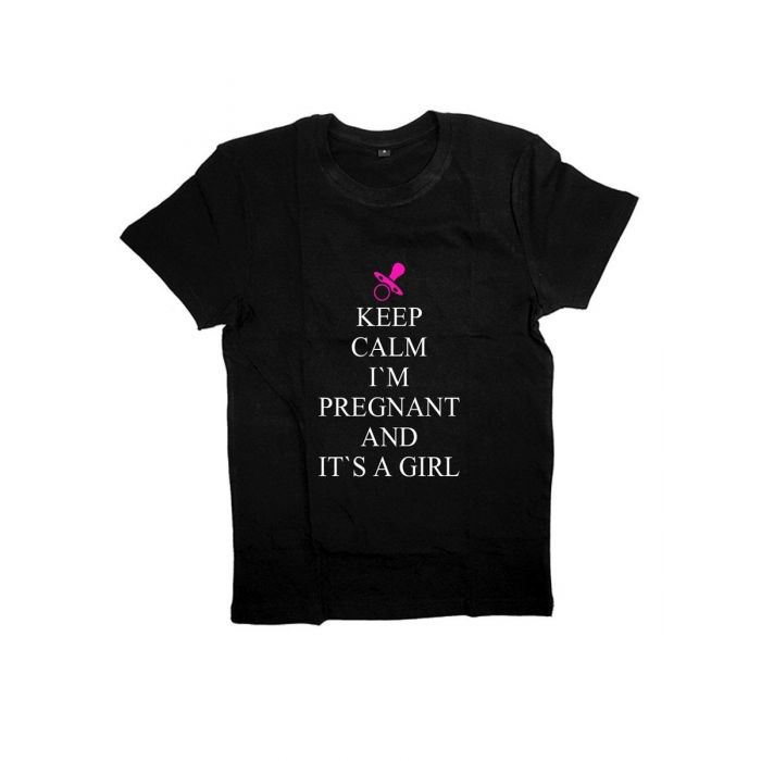 Женская футболка с прикольным принтом "Keep calm I'm pregnant and it's a girl"