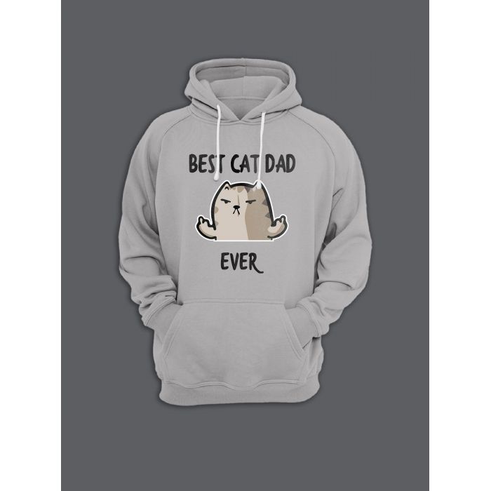 Прикольная толстовка с капюшоном - худи с принтом "Best cat dad ever"