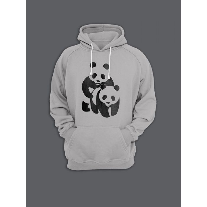 Толстовка женская с капюшоном с принтом Panda on panda / Модные худи с прикольной надписью