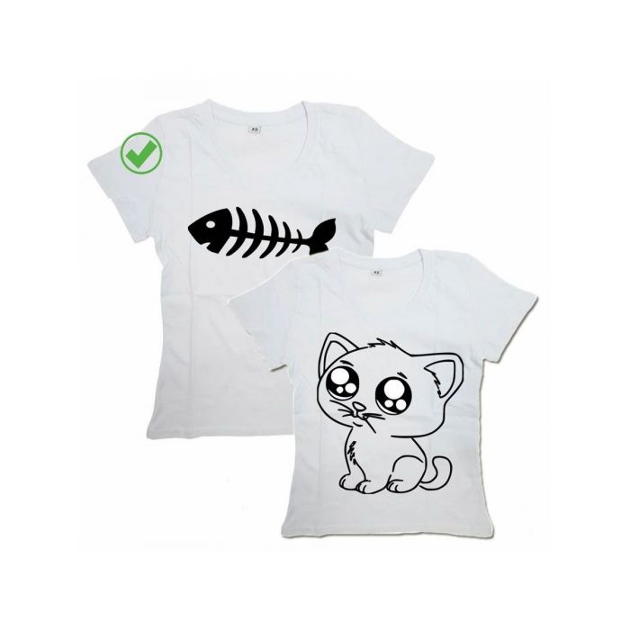 Парные футболки для мужа и жены, для парня и девушки/для двоих с принтом Cat&Fish