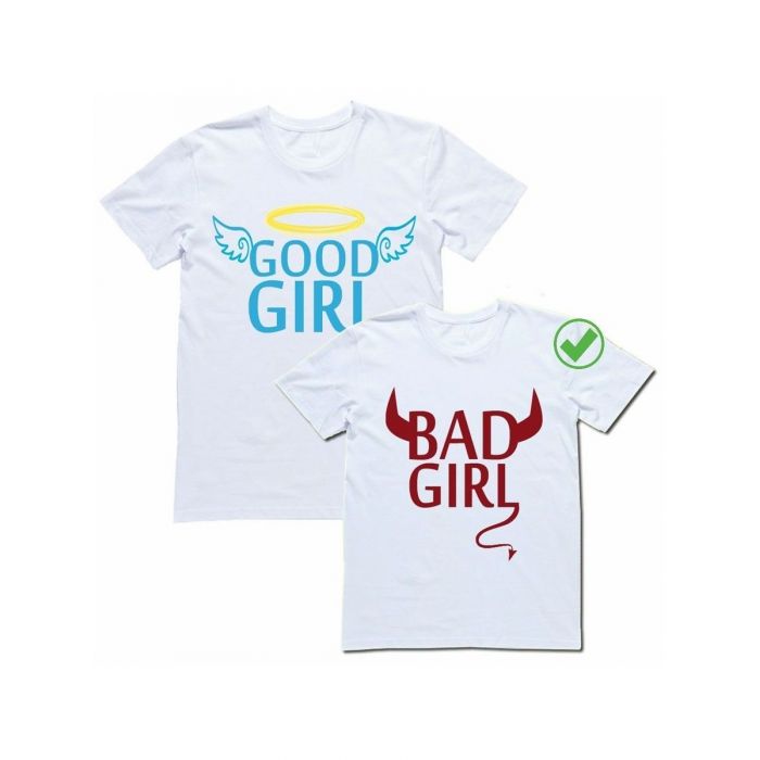 Парные футболки для влюбленных, для подруг с надписью Good girl&bad girl/для двоих