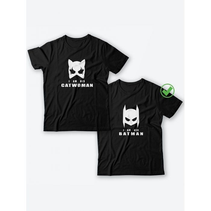 Парные футболки для мужа и жены, для парня и девушки с надписью Batman&Catwoman/для двоих