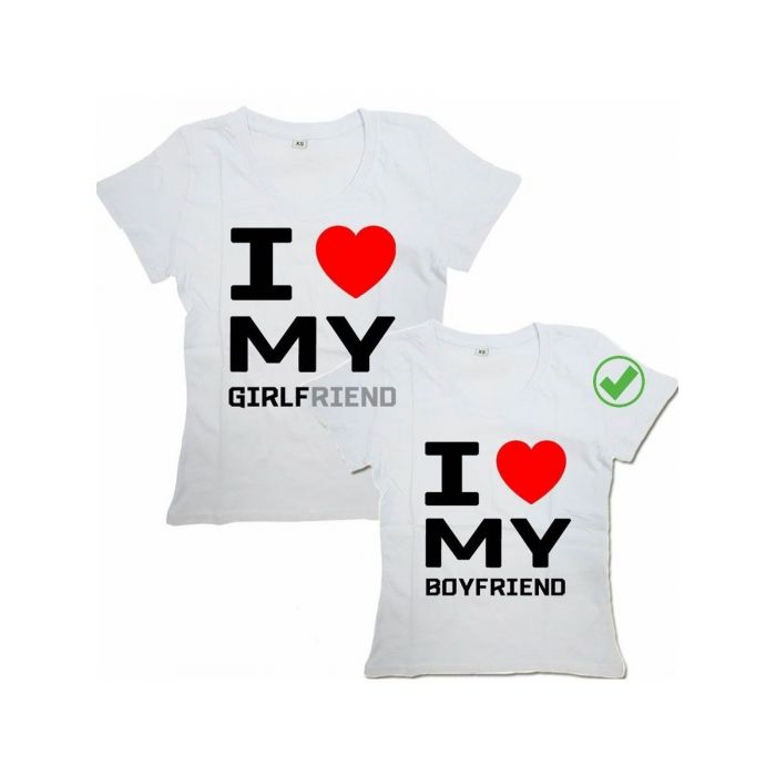 Парные футболки для парня и девушки/для двоих с принтом I love my girlfriend &boyfriend
