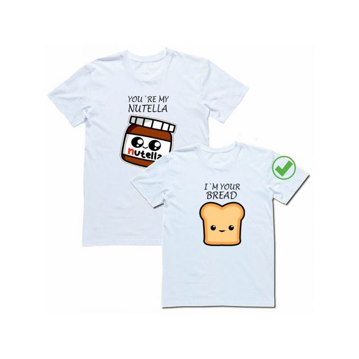 Оригинальные парные футболки для двух влюбленных с принтом / Семейный Лук с надписью Nutella&Bread