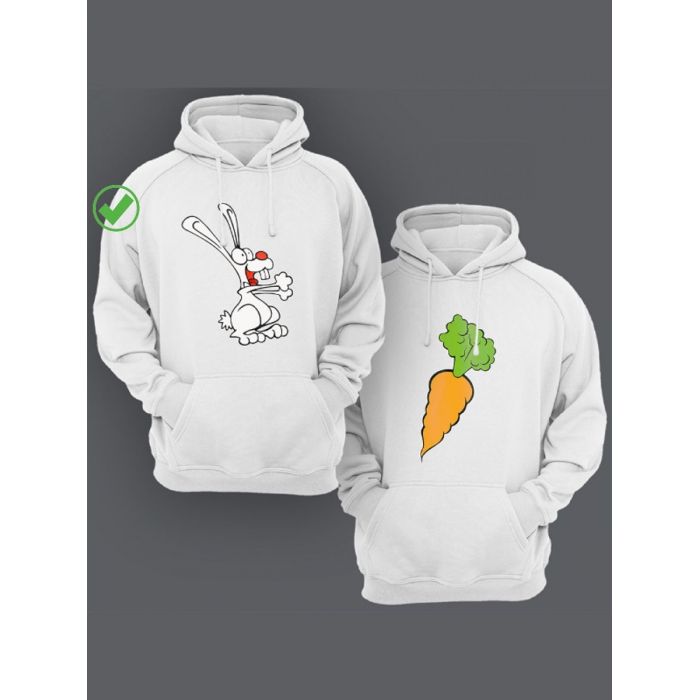 Парные толстовки для двоих с надписью/худи для влюбленных с принтом Кролик & Морковь