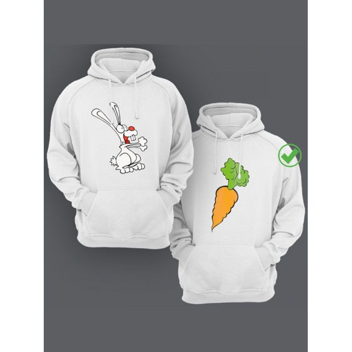 Парные толстовки для двоих с надписью/худи для влюбленных с принтом Кролик & Морковь