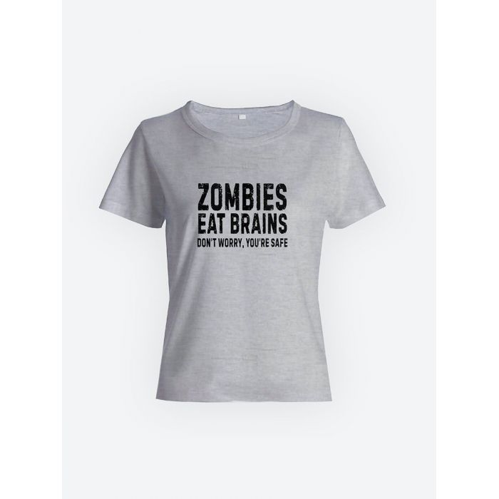 Смешная женская футболка с принтом Zombies eat brains / Необычный подарок на день рождения