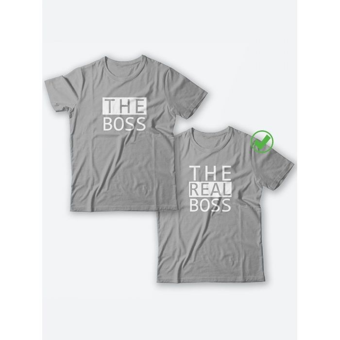 Парные футболки для мужа и жены, для парня и девушки The boss/для двоих с принтом