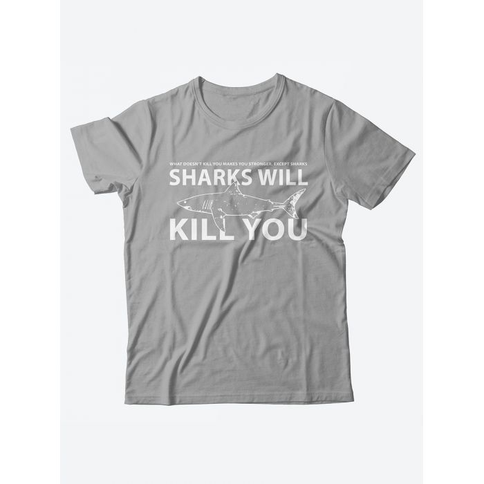 Качественная хлопковая футболка для женщин Sharks will kill you / Прикольные надписи на футболках