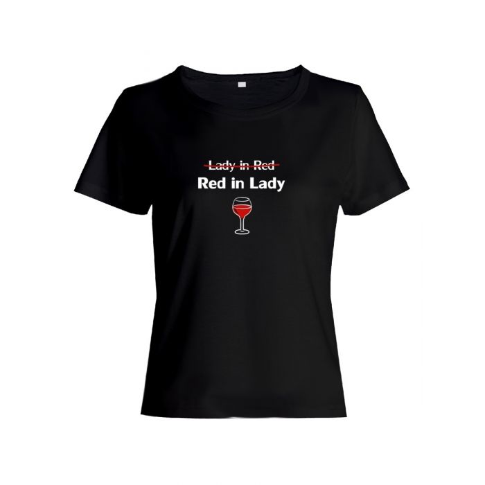 Женская футболка со смешной надписью "Lady in red Red in Lady"/Смешная