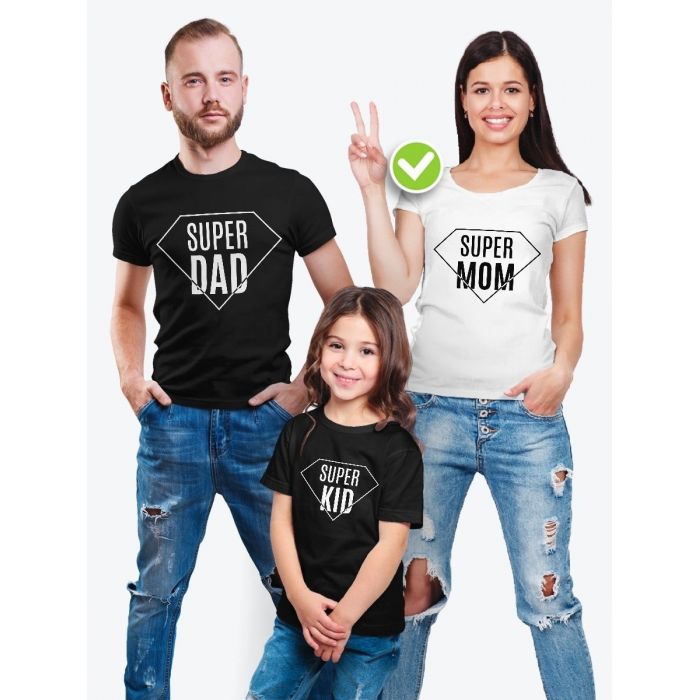 Семейные футболки с классным текстом Super family / Классная семейная одежда