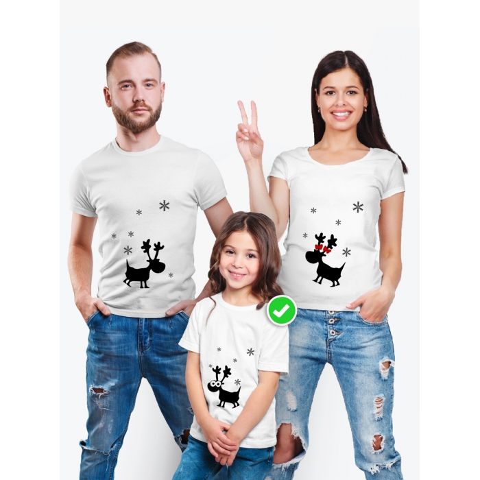 Футболки family look для всей семьи с принтом Олени | Прикольные одинаковые семейные футболки