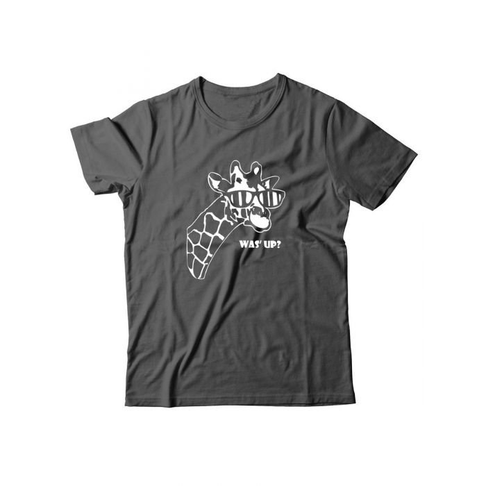 Прикольная футболка с принтом WAS UP - жираф | Мужская оригинальная и стильная футболка