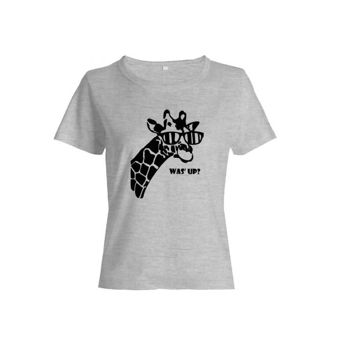 Прикольная футболка с принтом WAS UP - жираф | Женская оригинальная и стильная футболка