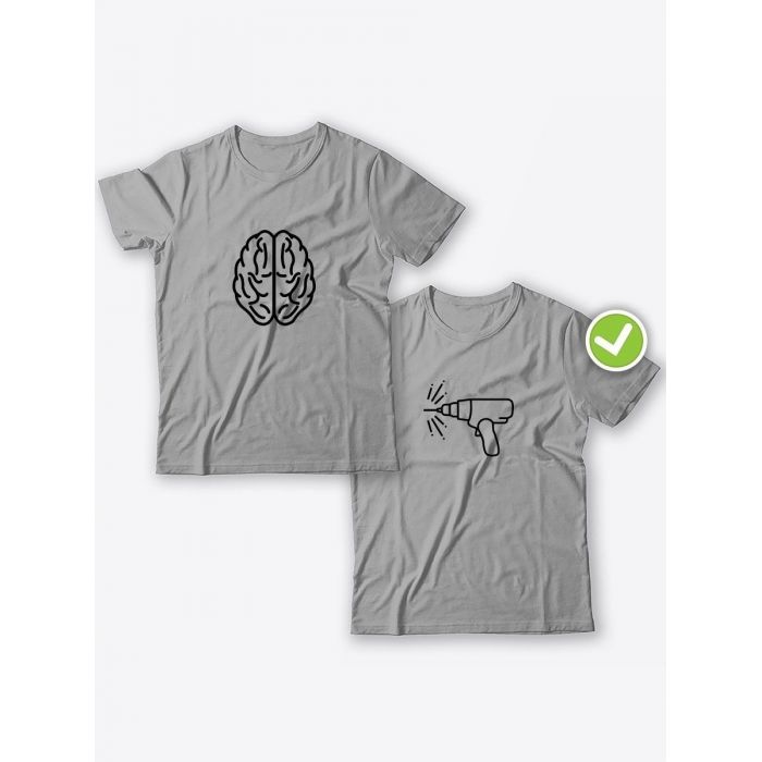 Смешные и оригинальные парные футболки для двоих влюблённых с принтом Дрель & мозги
