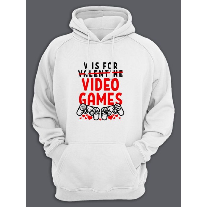 Толстовка ко дню влюбленных с принтом V is for video games | Толстовка на 14 февраля