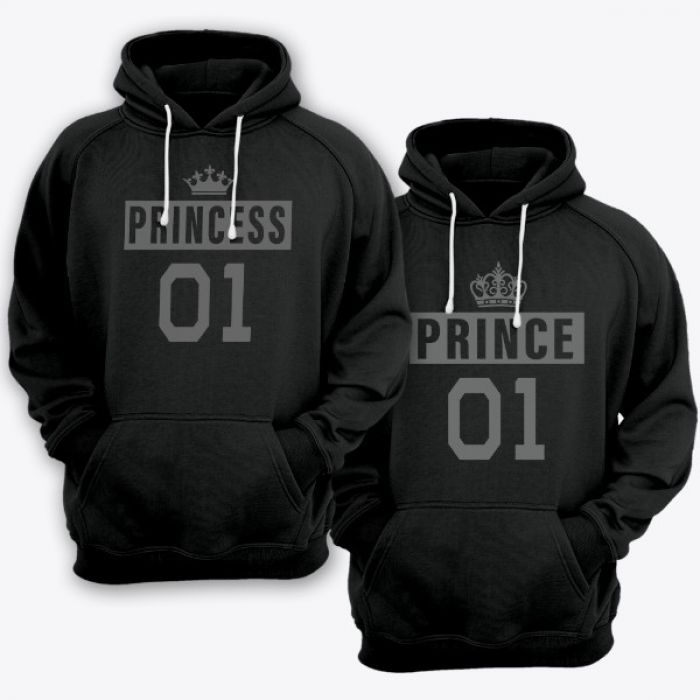Парные толстовки с капюшоном для влюбленных "Prince" + "Princess" 