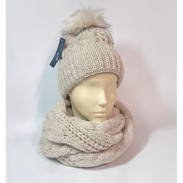 Комплект шапка и шарф женский (серо-бежевый)