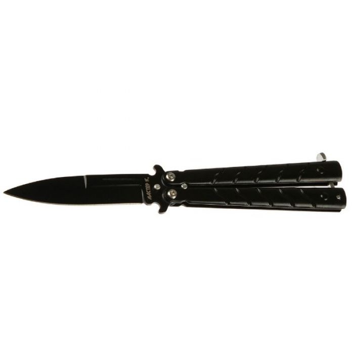 Складной нож "Бабочка", лезвие drop-point 7,5 см, рукоять с волнами, черный