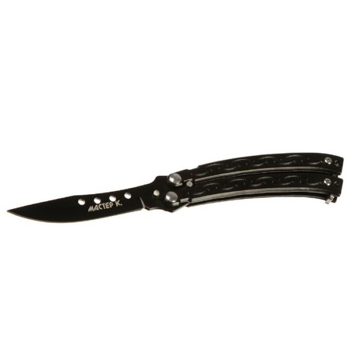 Складной нож "Бабочка", лезвие с прямым обухом 7,5 см, черный