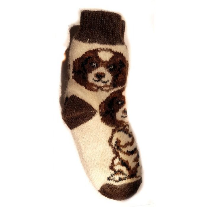 Шерстяные носки женские коричневые с собачкой