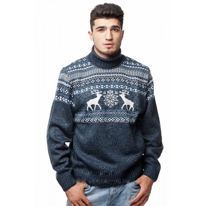 Мужской свитер с оленями 05151 голубой