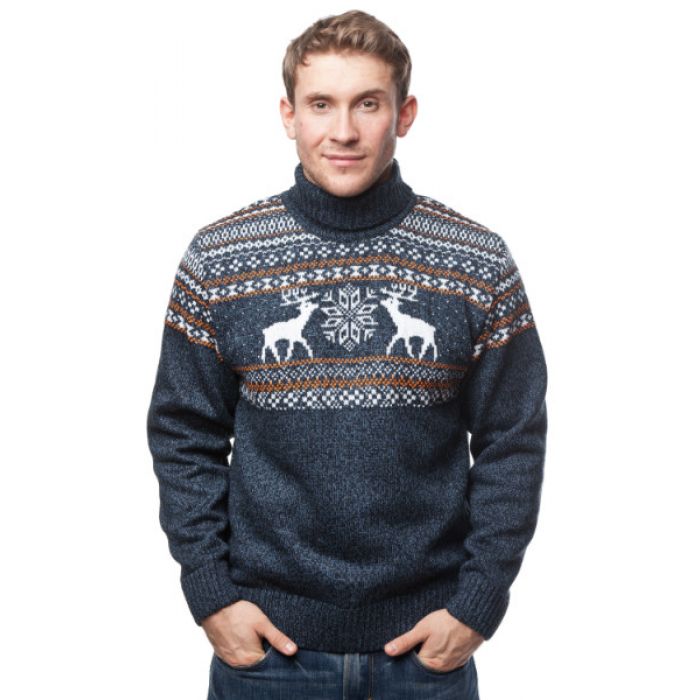 Мужской вязаный свитер с оленями 05151 оранжевый