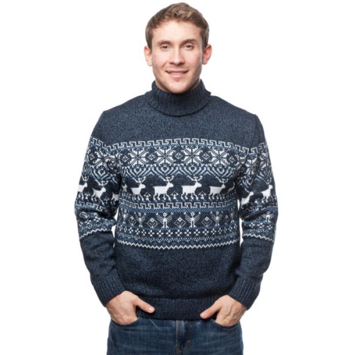Мужской вязаный свитер с оленями 05155 голубой